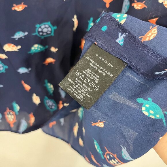Anthropologie Maeve Navy Blue Turtle Print Scalloped Tank Top Novelty - Size 4 - Picture 4 of 6